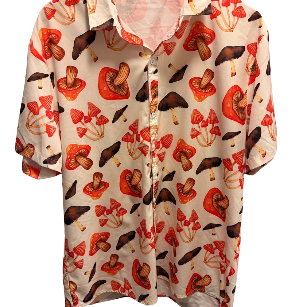 Mushroom Print Button-Up Shirt